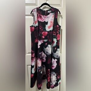 Calvin Klein Floral Midi Dress in Black and Pink